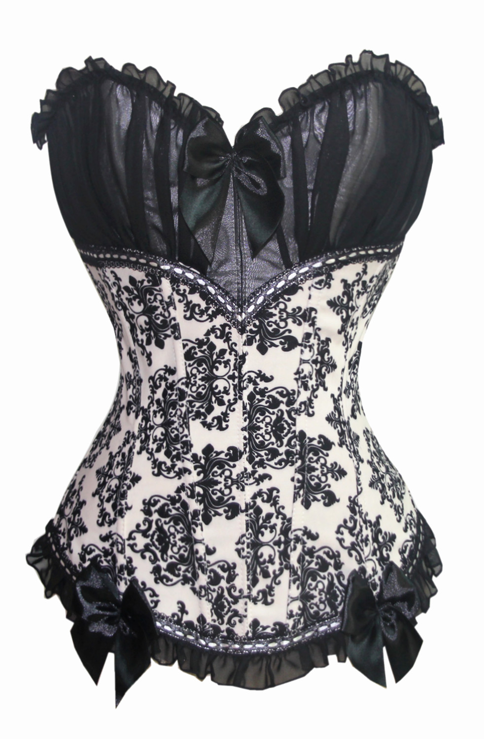 Black and white printed overbust boned corset